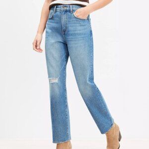 Loft "The Straight" Distressed High Waist Jeans Size 29/8, NWOT